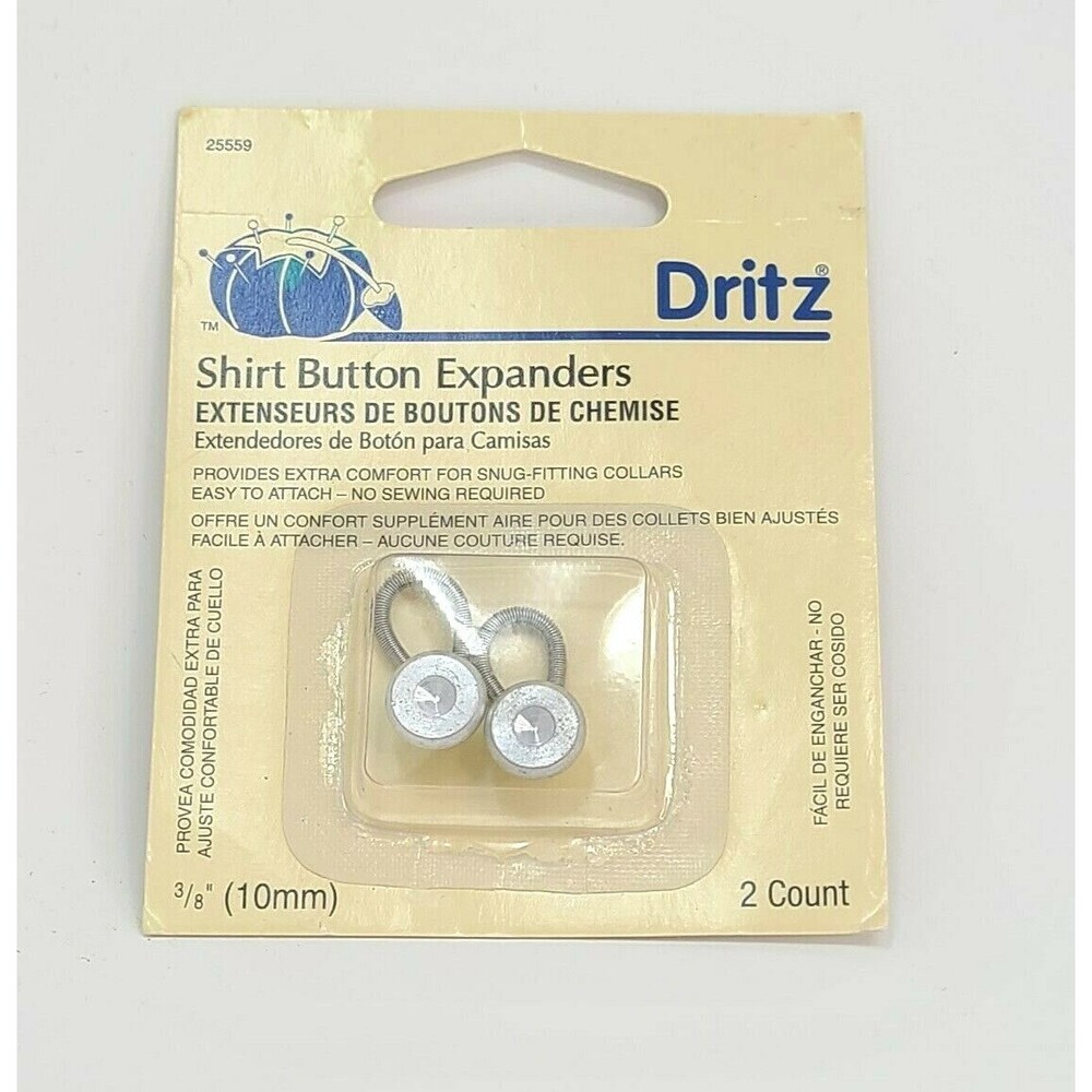 Dritz Shirt Button Expanders 3/8" pack of 2 Extra Comfort for Snug Collars